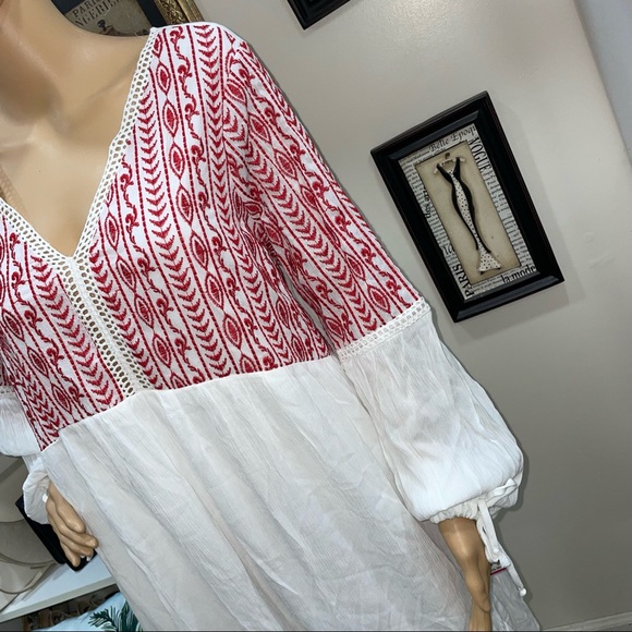Xhilaration NWT! White/Red Embroidered Long Sleeve Babydoll Dress Size XXL - Picture 5 of 14